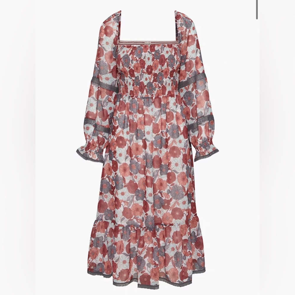 Aritzia Wilfred Grace midi smocked floral dress